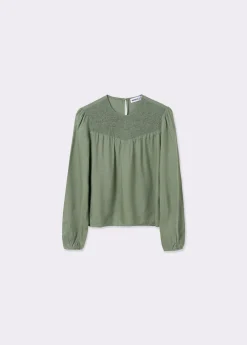 Blusa cuello redondo smock en pico*Brownie Hot