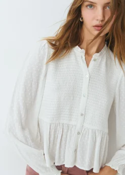 Blusa smock con botones plumeti*Brownie Outlet