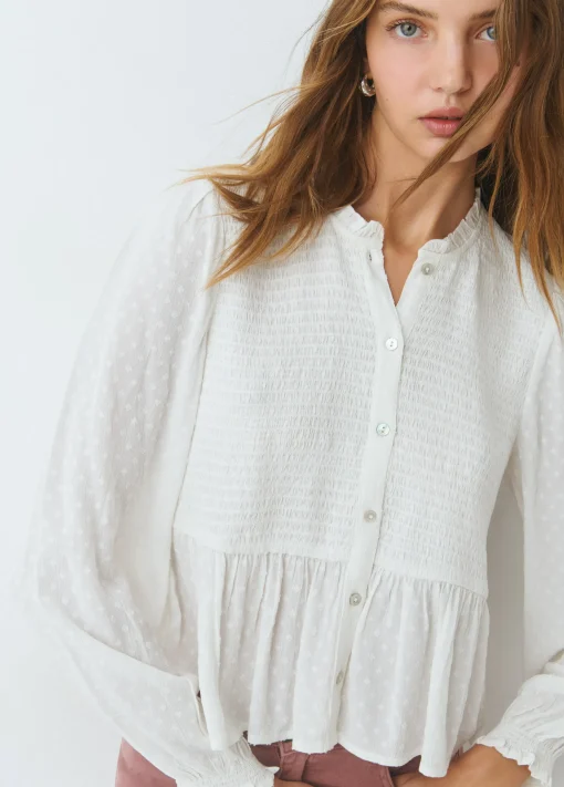 Blusa smock con botones plumeti*Brownie Outlet