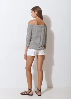 Camiseta escote bardot raya tejida bicolor*Brownie Clearance