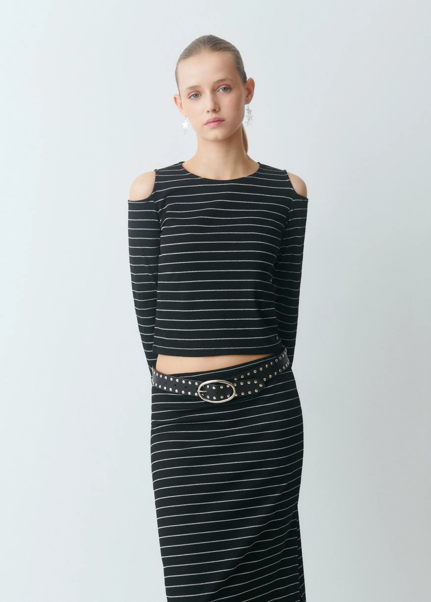 Camiseta raya lurex cut-out hombro*Brownie New