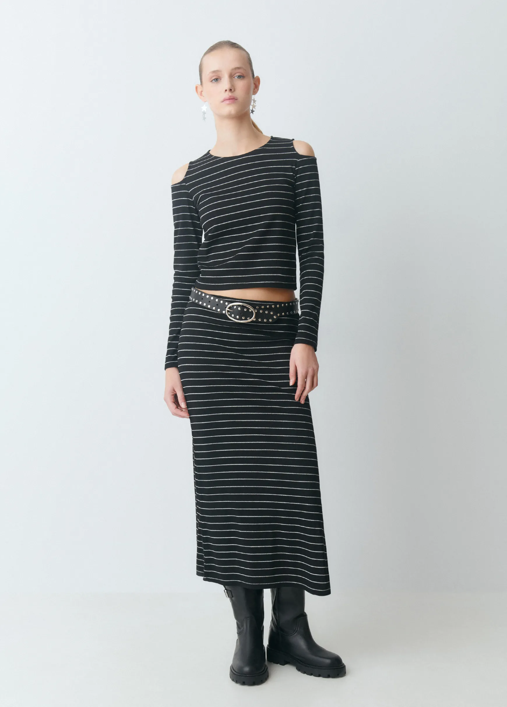 Camiseta raya lurex cut-out hombro*Brownie New