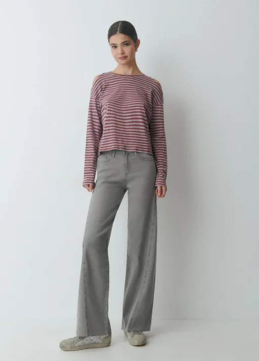 Camiseta raya lurex cut-out hombro*Brownie New