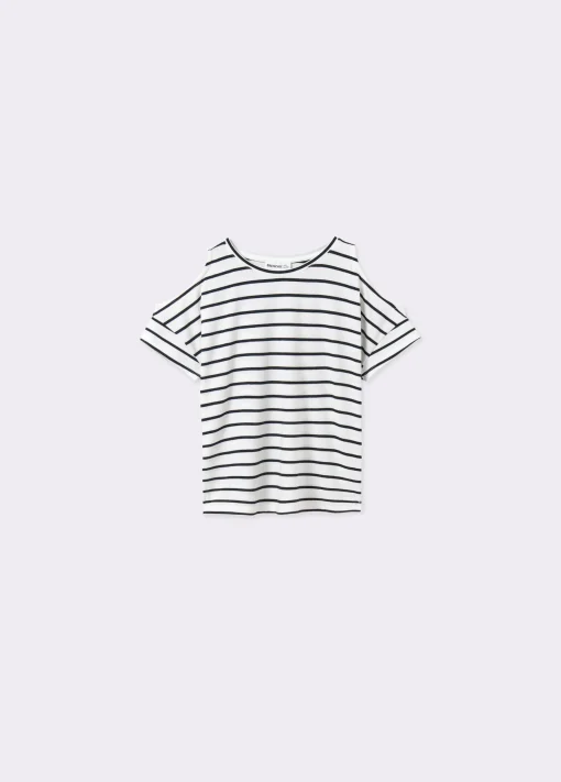 Camiseta raya tejida cut-out hombro*Brownie Outlet