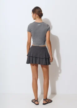 Falda corta volantes tejido estructura*Brownie New