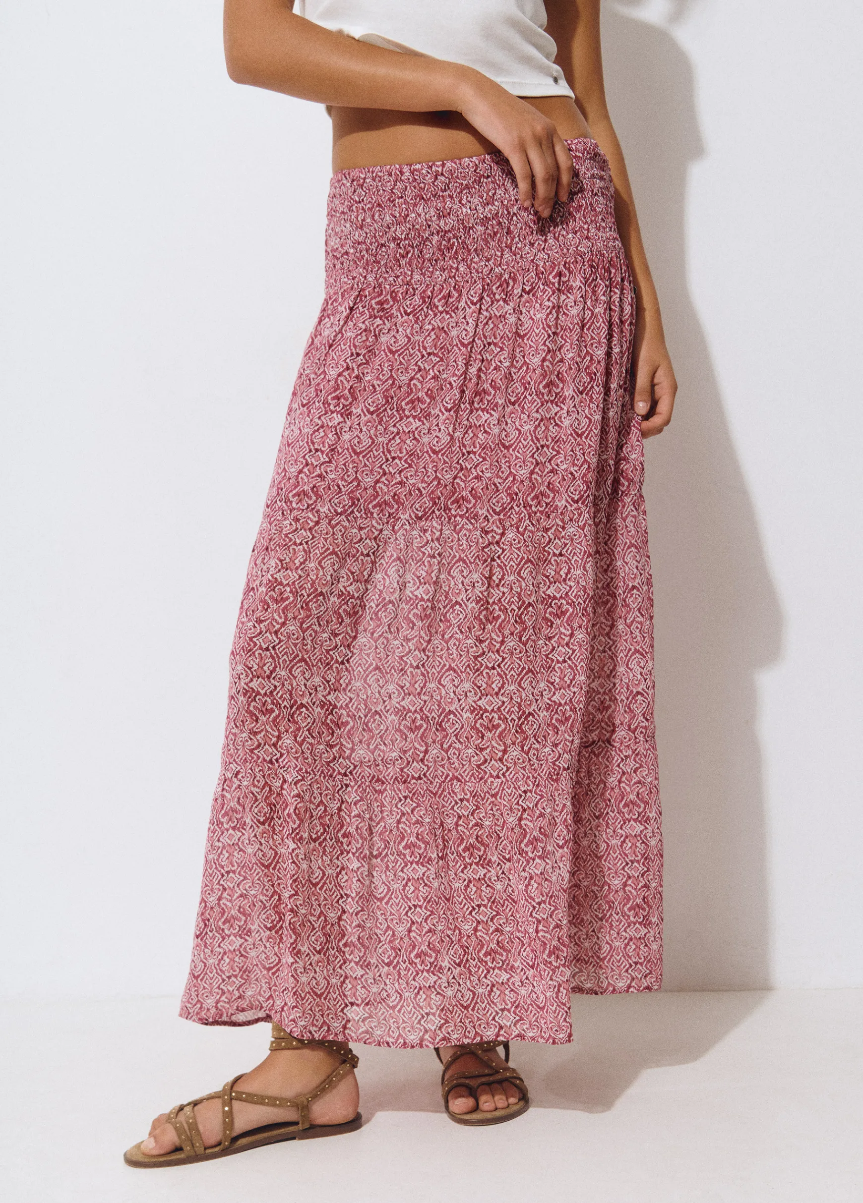 Falda larga smock cintura estampada*Brownie Online