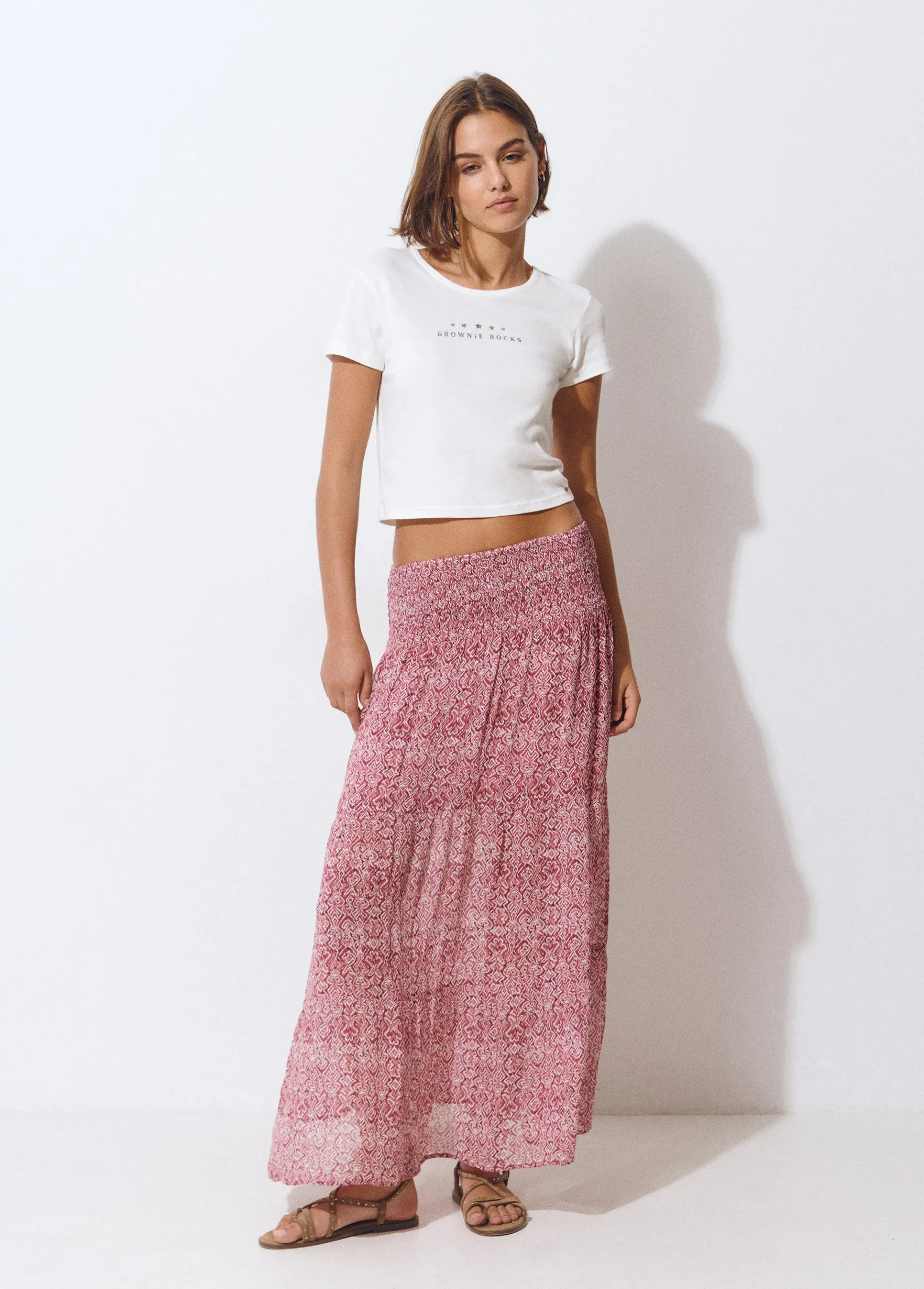 Falda larga smock cintura estampada*Brownie Online