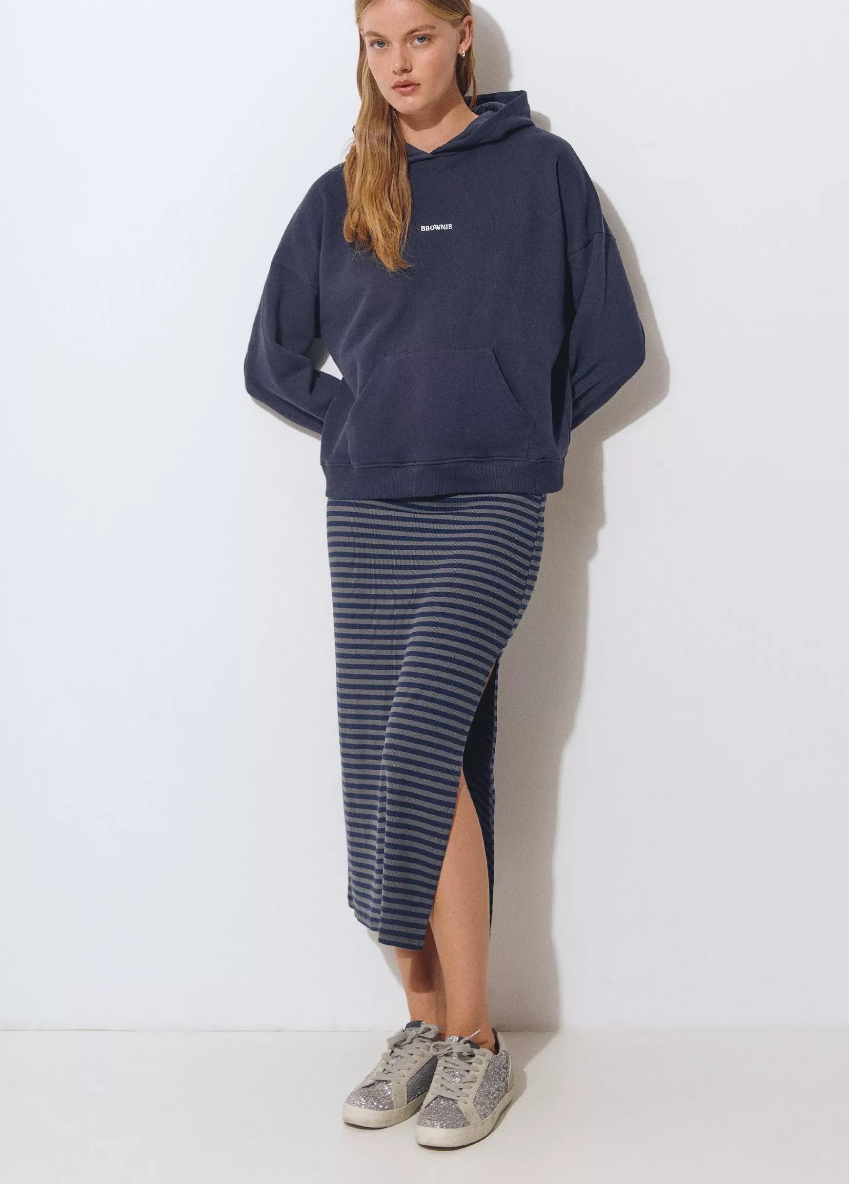 Falda rib largo midi raya tejida*Brownie Online