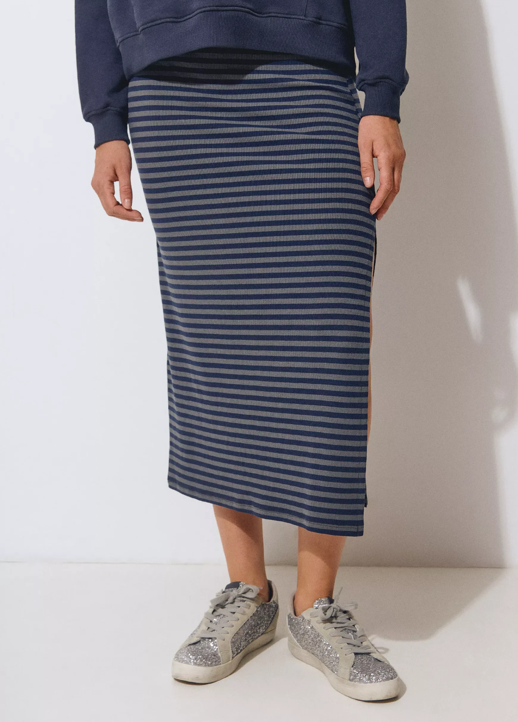 Falda rib largo midi raya tejida*Brownie Online