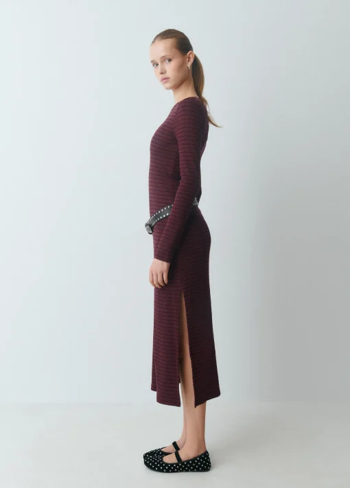 Vestido midi rib raya tejida*Brownie Clearance